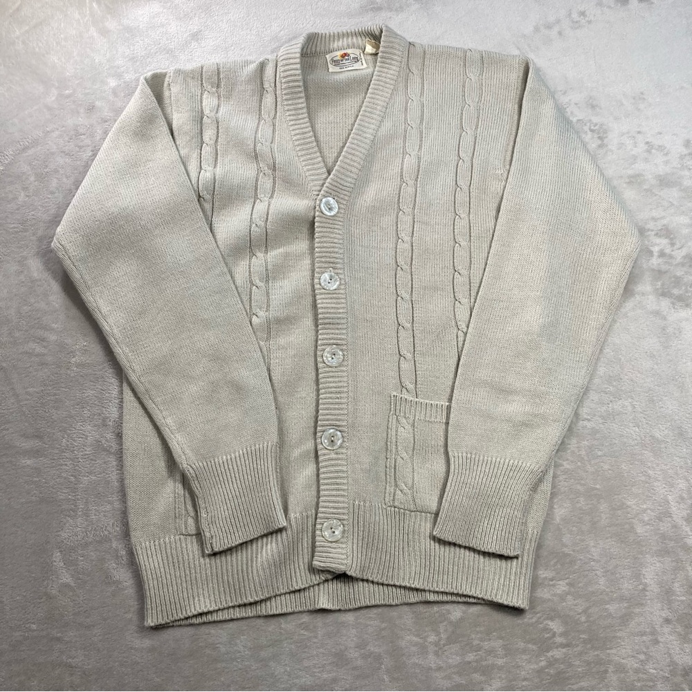 Vintage Fruit of the Loom Acrylic Cable Knit Cardigan Sweatshirt 2 Front Pockets